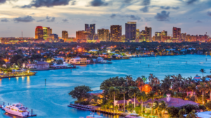 A stunning evening view of Ft. Lauderdale's skyline and waterfront, showing the vibrant yet tranquil setting for drug detox near Ft. Lauderdale.