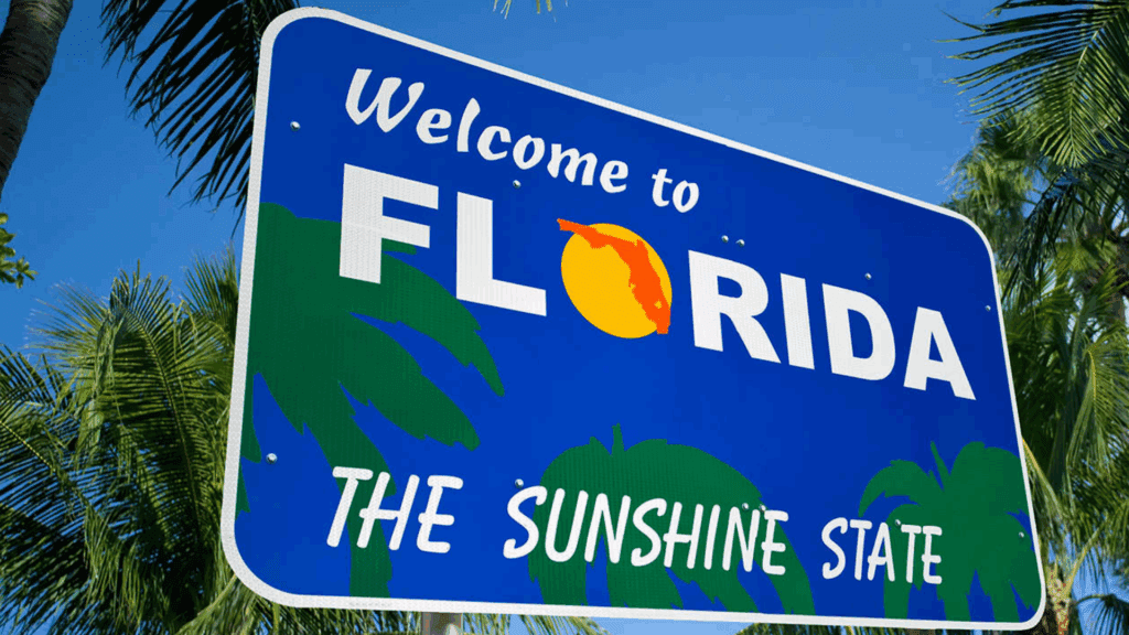 An image of a signage imprinted with welcome to florida, the sunshine state for drug detox Florida page.