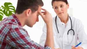 A female doctor and a gay person in a consultation for medical detox in a rehab center.