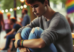 An image portraying a young man experiencing self-isolation, representing the concept of gay social anxiety and its impact to one's emotional distress.