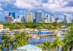 A view of buildings and port in south florida where Q Space Detox is located.